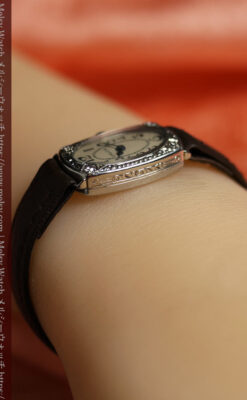 グリュエンの品のある楕円形とダイヤ装飾の金無垢アンティーク腕時計 【1931年頃】レディース-W1685-19