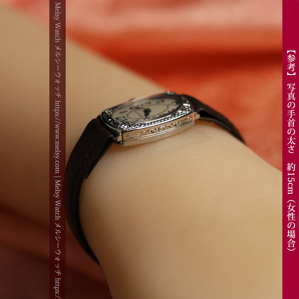 グリュエンの品のある楕円形とダイヤ装飾の金無垢アンティーク腕時計 【1931年頃】レディース-W1685-19