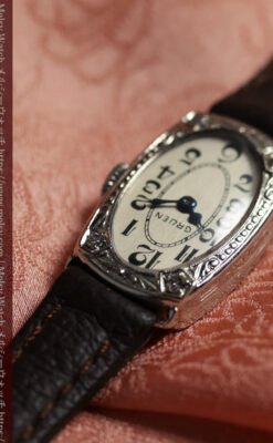 グリュエンの品のある楕円形とダイヤ装飾の金無垢アンティーク腕時計 【1931年頃】レディース-W1685-5