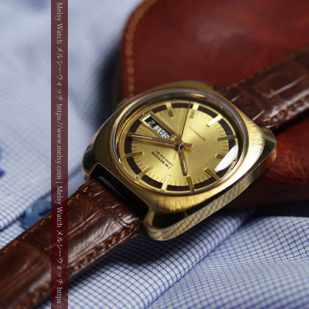 英国ベンソン 個性あるぷっくりと厚みのある自動巻き腕時計 【1970年頃】-W1686-1