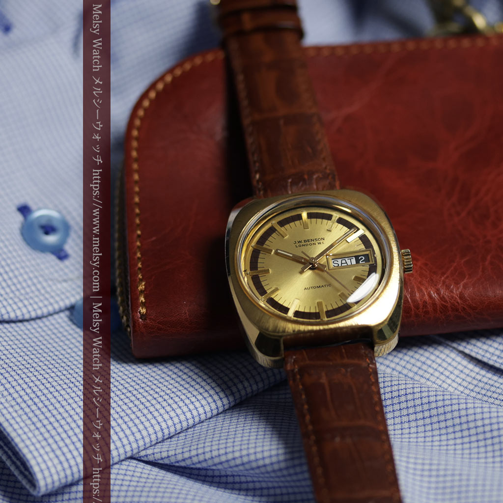 英国ベンソン 個性あるぷっくりと厚みのある自動巻き腕時計 【1970年頃】-W1686-3