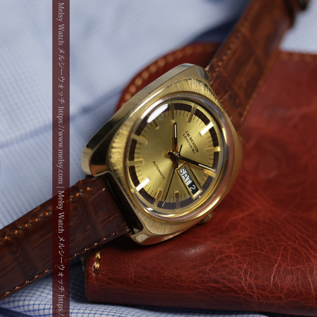 英国ベンソン 個性あるぷっくりと厚みのある自動巻き腕時計 【1970年頃】-W1686-4