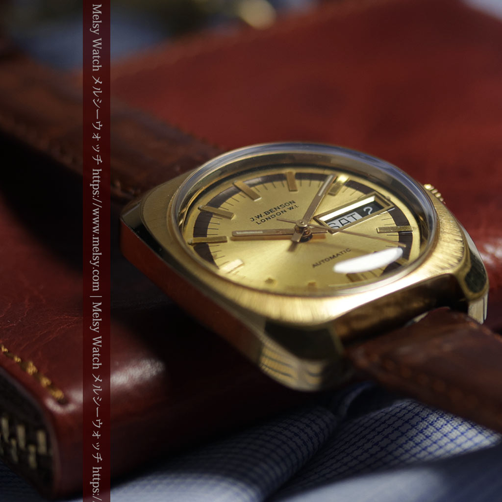 英国ベンソン 個性あるぷっくりと厚みのある自動巻き腕時計 【1970年頃】-W1686-7