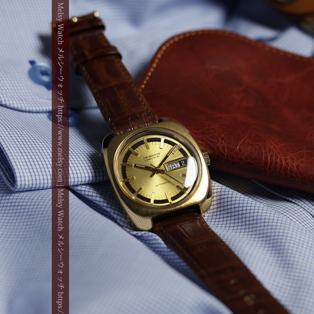 英国ベンソン 個性あるぷっくりと厚みのある自動巻き腕時計 【1970年頃】-W1686-9