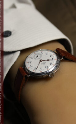 仕事をしながら楽しめるオメガの銀無垢アンティーク腕時計 【1915年頃】ニエロ装飾-W1687-18