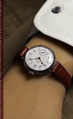 仕事をしながら楽しめるオメガの銀無垢アンティーク腕時計 【1915年頃】ニエロ装飾-W1687-19