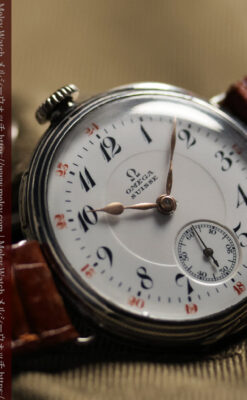仕事をしながら楽しめるオメガの銀無垢アンティーク腕時計 【1915年頃】ニエロ装飾-W1687-2