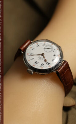 仕事をしながら楽しめるオメガの銀無垢アンティーク腕時計 【1915年頃】ニエロ装飾-W1687-20