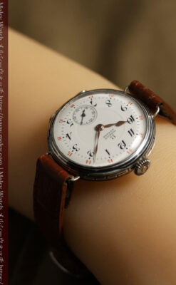 仕事をしながら楽しめるオメガの銀無垢アンティーク腕時計 【1915年頃】ニエロ装飾-W1687-22