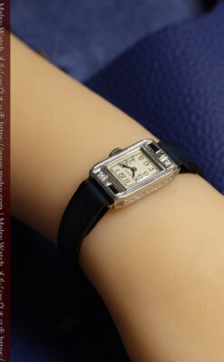 エルジン 女性用アンティーク腕時計 サファイアとダイヤモンド 【1930年頃】細身の縦長-W1688-15