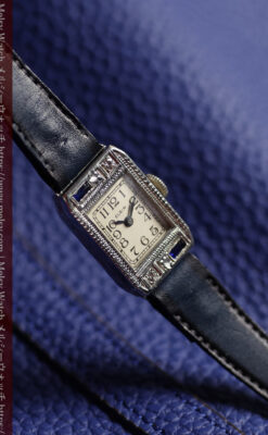 エルジン 女性用アンティーク腕時計 サファイアとダイヤモンド 【1930年頃】細身の縦長-W1688-2
