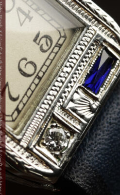 エルジン 女性用アンティーク腕時計 サファイアとダイヤモンド 【1930年頃】細身の縦長-W1688-5