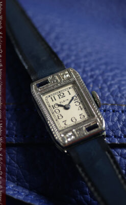 エルジン 女性用アンティーク腕時計 サファイアとダイヤモンド 【1930年頃】細身の縦長-W1688-8