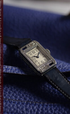 エルジン 女性用アンティーク腕時計 サファイアとダイヤモンド 【1930年頃】細身の縦長-W1688-9