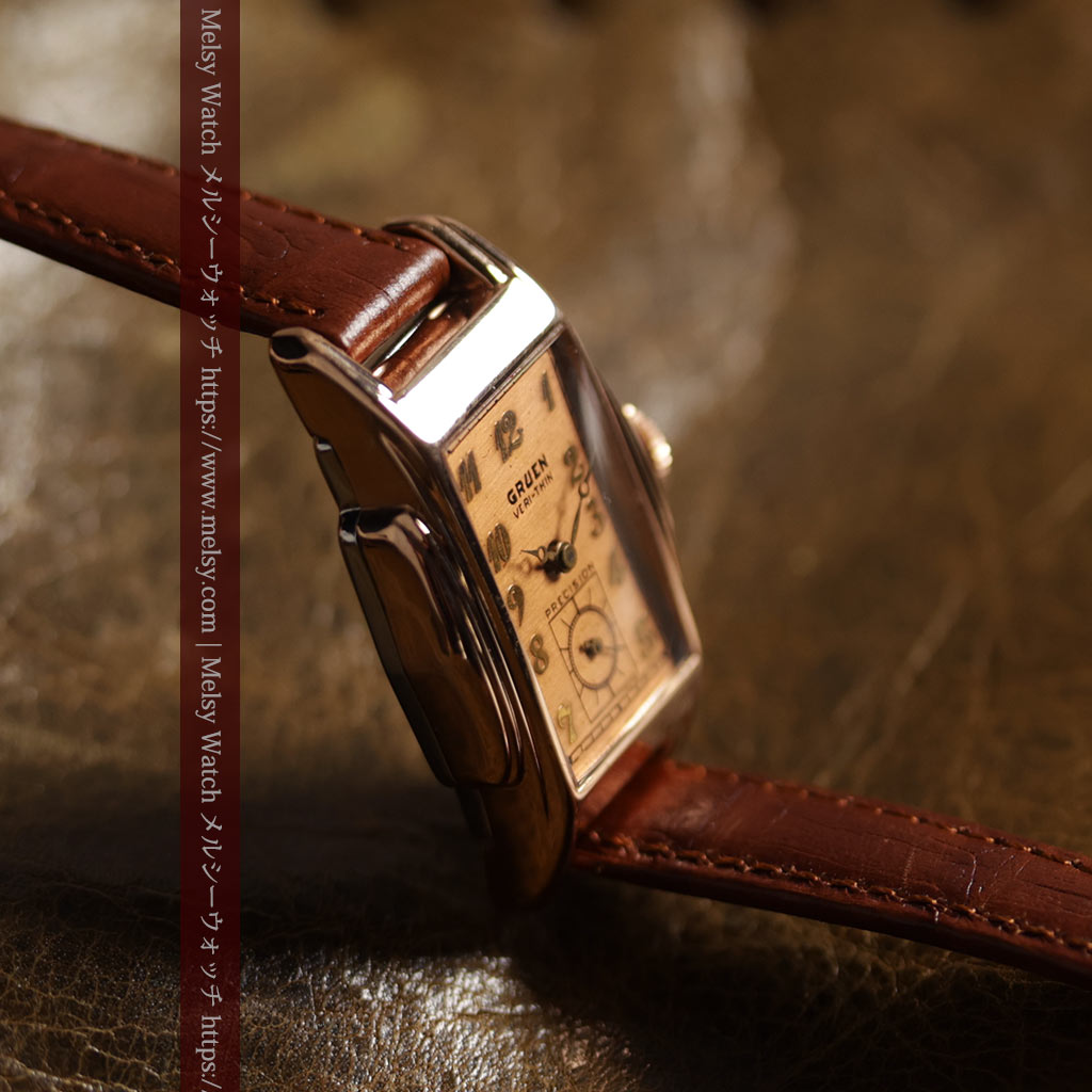 美しく映えるローズ色 グリュエンのアンティーク腕時計 【1940年頃】-W1690-10