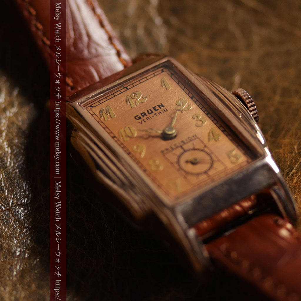 美しく映えるローズ色 グリュエンのアンティーク腕時計 【1940年頃】-W1690-13