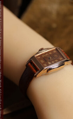 美しく映えるローズ色 グリュエンのアンティーク腕時計 【1940年頃】-W1690-22