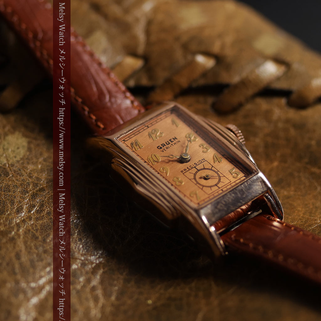 美しく映えるローズ色 グリュエンのアンティーク腕時計 【1940年頃】-W1690-3