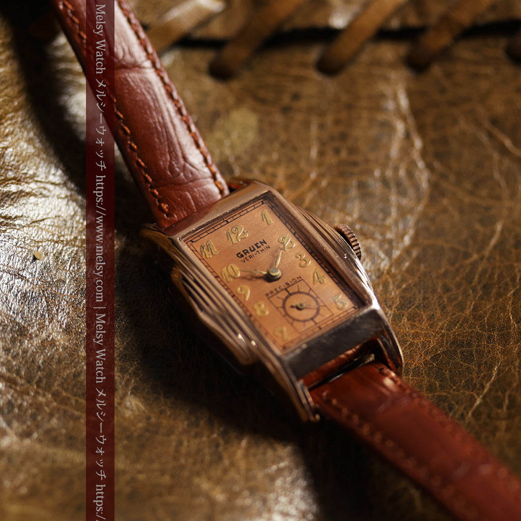 美しく映えるローズ色 グリュエンのアンティーク腕時計 【1940年頃】-W1690-6