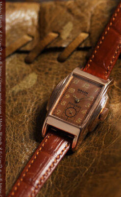 美しく映えるローズ色 グリュエンのアンティーク腕時計 【1940年頃】-W1690-7