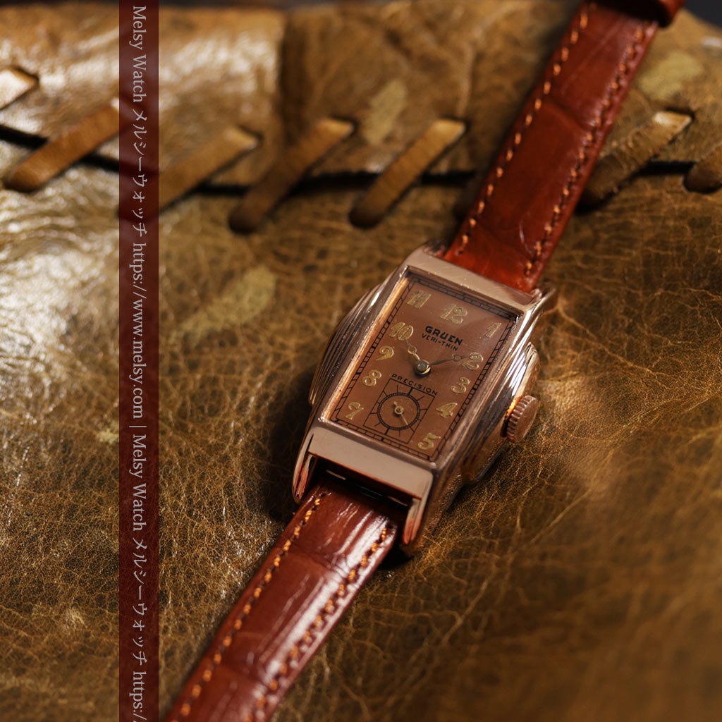 美しく映えるローズ色 グリュエンのアンティーク腕時計 【1940年頃】-W1690-7