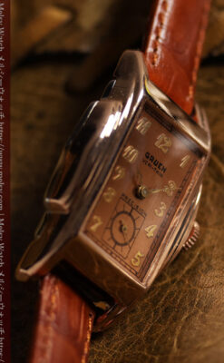 美しく映えるローズ色 グリュエンのアンティーク腕時計 【1940年頃】-W1690-9