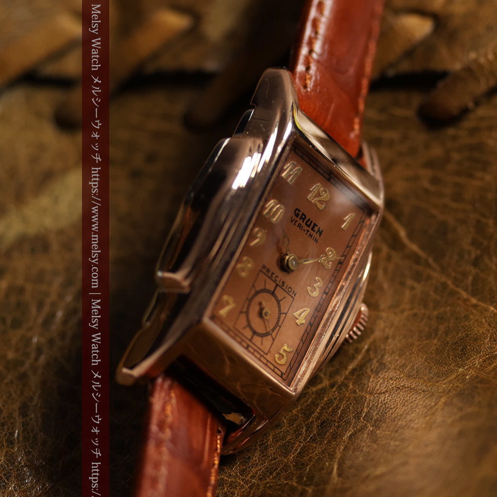 美しく映えるローズ色 グリュエンのアンティーク腕時計 【1940年頃】-W1690-9