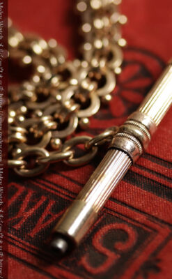 幅広で厚めの存在感がある特殊な作りの懐中時計チェーン 鍵巻き付き-C0542-10