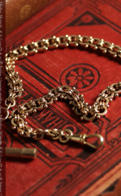 幅広で厚めの存在感がある特殊な作りの懐中時計チェーン 鍵巻き付き-C0542-3