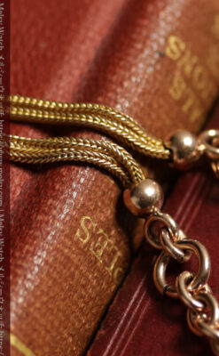 アンティークの雰囲気が漂う上品な細身の紐状アンティーク懐中時計チェーン 2つの飾り付き-C0543-8