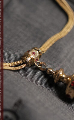 美しい躑躅色6x6石で彩られた綺麗な装飾付きアンティーク懐中時計チェーン-C0544-1