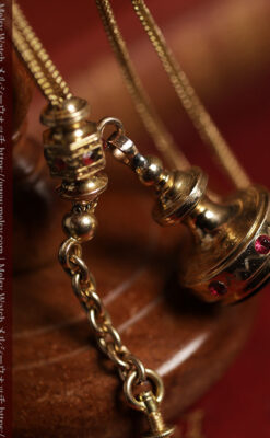 美しい躑躅色6x6石で彩られた綺麗な装飾付きアンティーク懐中時計チェーン-C0544-10