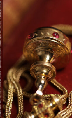 美しい躑躅色6x6石で彩られた綺麗な装飾付きアンティーク懐中時計チェーン-C0544-12