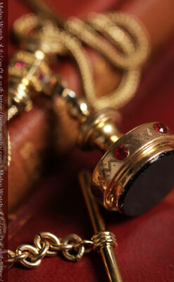 美しい躑躅色6x6石で彩られた綺麗な装飾付きアンティーク懐中時計チェーン-C0544-14