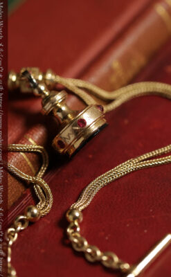 美しい躑躅色6x6石で彩られた綺麗な装飾付きアンティーク懐中時計チェーン-C0544-15