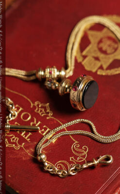 美しい躑躅色6x6石で彩られた綺麗な装飾付きアンティーク懐中時計チェーン-C0544-16