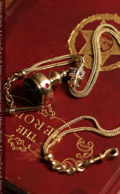 美しい躑躅色6x6石で彩られた綺麗な装飾付きアンティーク懐中時計チェーン-C0544-17