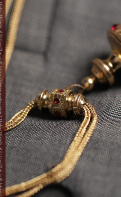 美しい躑躅色6x6石で彩られた綺麗な装飾付きアンティーク懐中時計チェーン-C0544-2