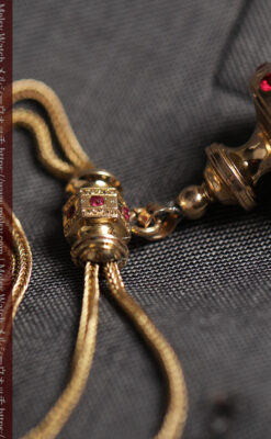 美しい躑躅色6x6石で彩られた綺麗な装飾付きアンティーク懐中時計チェーン-C0544-3