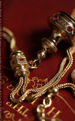 美しい躑躅色6x6石で彩られた綺麗な装飾付きアンティーク懐中時計チェーン-C0544-5