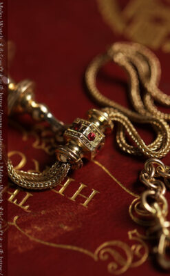 美しい躑躅色6x6石で彩られた綺麗な装飾付きアンティーク懐中時計チェーン-C0544-6