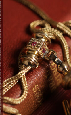 美しい躑躅色6x6石で彩られた綺麗な装飾付きアンティーク懐中時計チェーン-C0544-7