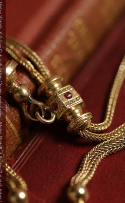 美しい躑躅色6x6石で彩られた綺麗な装飾付きアンティーク懐中時計チェーン-C0544-8