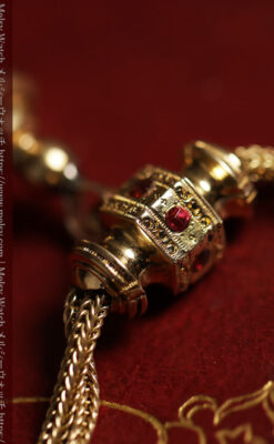 美しい躑躅色6x6石で彩られた綺麗な装飾付きアンティーク懐中時計チェーン-C0544-9