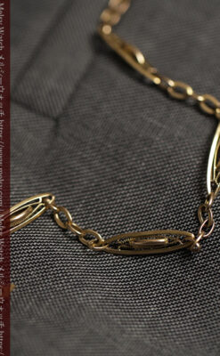 シンプルながら装飾の綺麗な金色アンティーク懐中時計チェーン-C0545-10