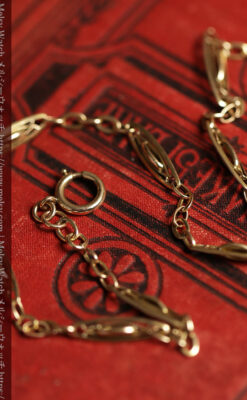 シンプルながら装飾の綺麗な金色アンティーク懐中時計チェーン-C0545-5