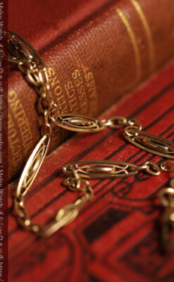 シンプルながら装飾の綺麗な金色アンティーク懐中時計チェーン-C0545-6