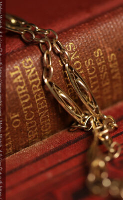 シンプルながら装飾の綺麗な金色アンティーク懐中時計チェーン-C0545-8