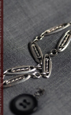 装飾性のある幅広細身で軽量の銀無垢アンティーク懐中時計チェーン-C0547-1