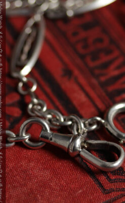 装飾性のある幅広細身で軽量の銀無垢アンティーク懐中時計チェーン-C0547-11